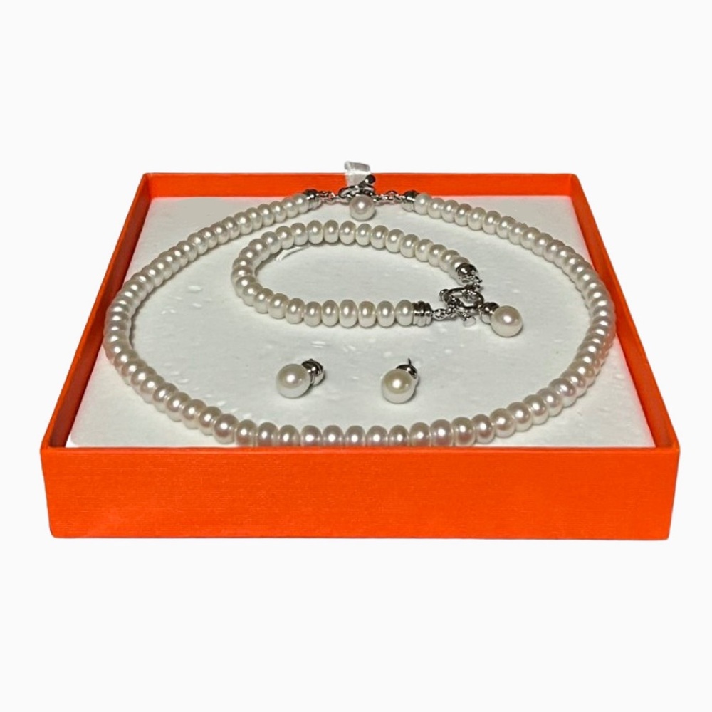 NWOT Mandarin Freshwater Cultured Pearl Toggle Necklace, Bracelet & Earring Set